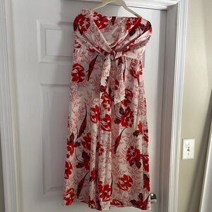VICI Red and White Floral Strapless Jumpsuit